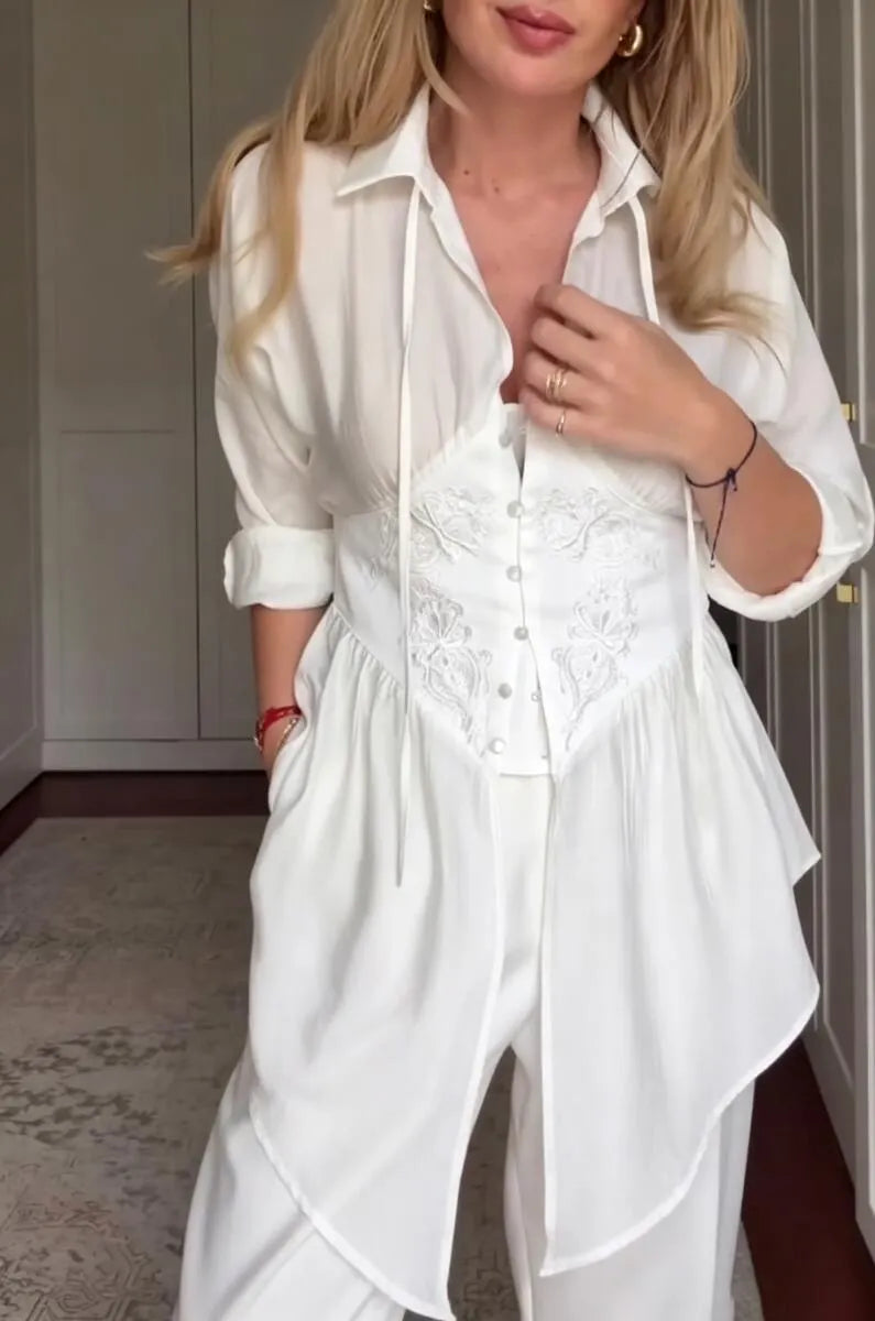 Women's Collar Embroidery Waistband Irregular Casual Shirt
