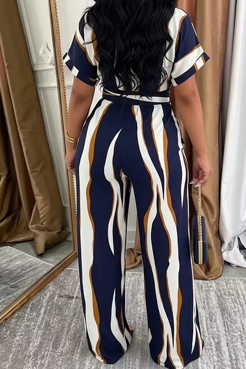 Women's Printed Striped Tie Waist Vacation Dress