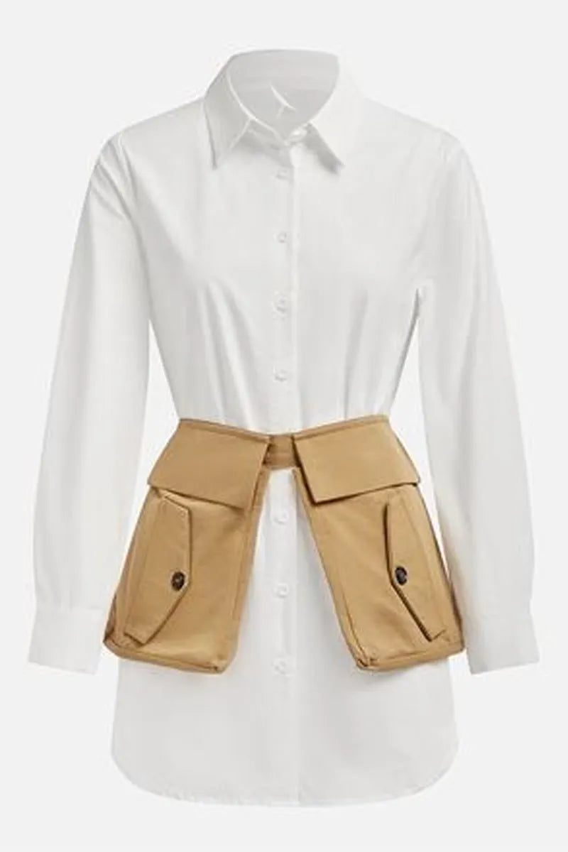 Women's casual shirt with regular sleeves, shirt collar, cotton fabric, and standard fit