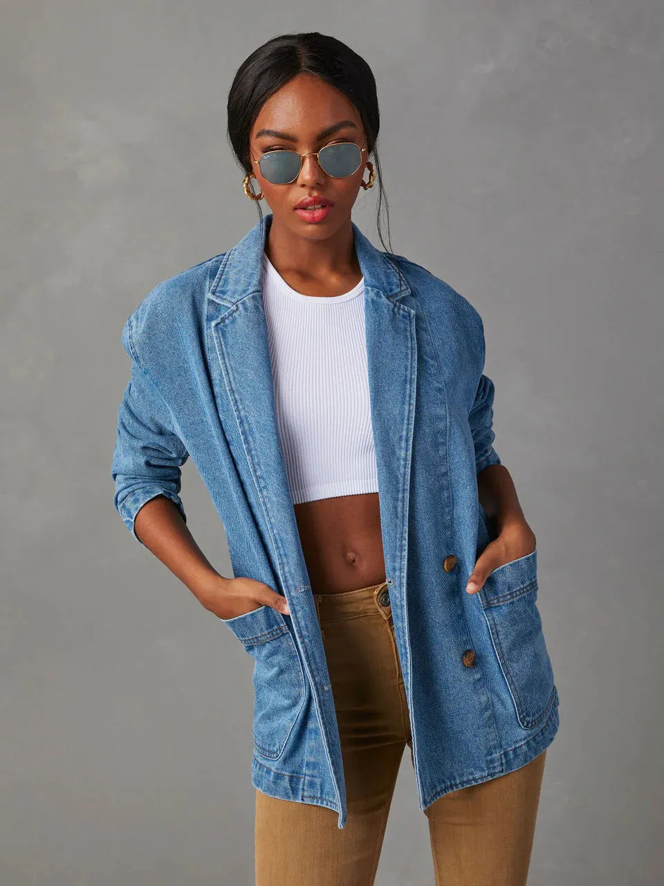 Casual Washed Lapel Denim Blazer
