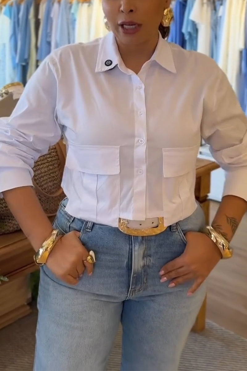 Women's Collar Patchwork Pocket Casual Shirt