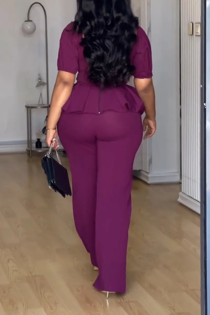 Women Square Collar Waist Cinched Top+ Rhinestone Pants Temperament Commuting Formal Suit