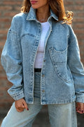 Women's Lapel Washing Water Splicing Pocket Casual Denim Jacket