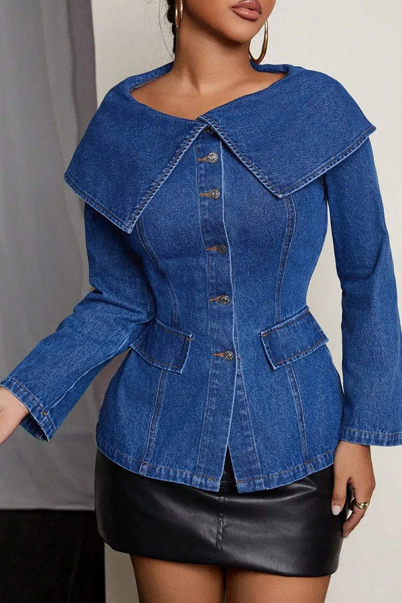 Women’s Vintage Wide-Lapel Denim Jacket