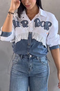 Women's Collar Patchwork Denim Casual Shirt