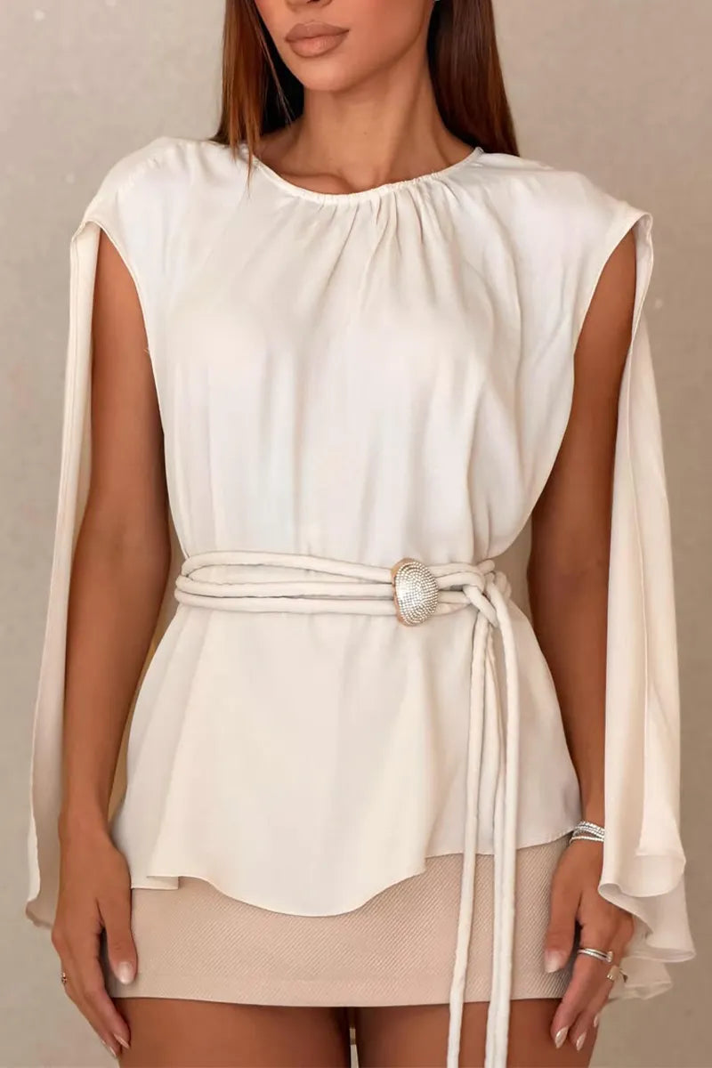 Women Round Neck Top+ Half Skirt Elegant Casual Suit