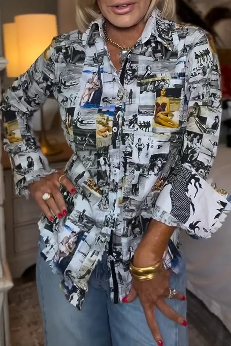 Women's Collar Printed Casual Shirt