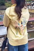 Women's Flip Collar Printed Casual Shirt On The Back