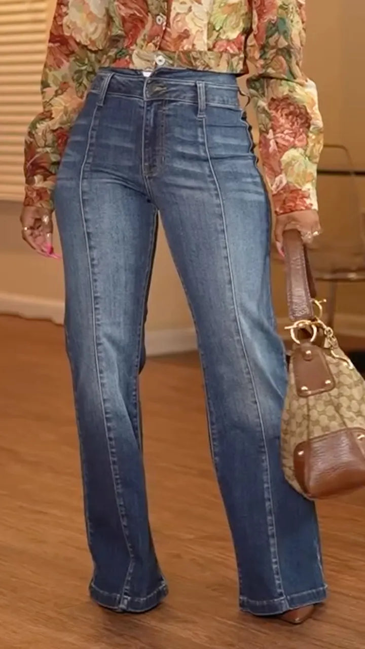 Women Collar Printed Top+ Jeans Casual Suit