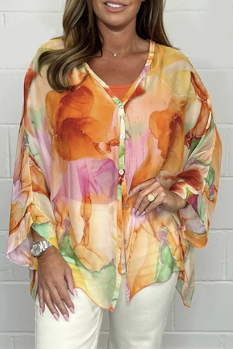 Women Summer Floral Printed Chiffon Shirt