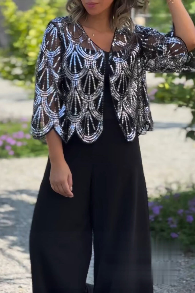 Women's Sequin Perspective Elegant Casual Cardigan