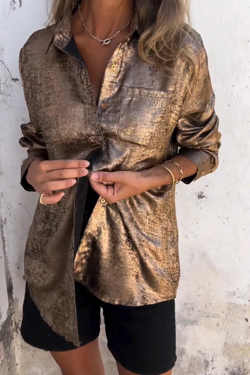 Women's Collar Gold Stamping Casual Shirt