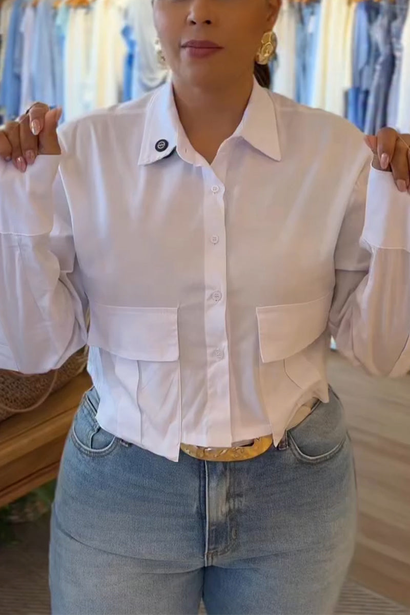 Women's Collar Patchwork Pocket Casual Shirt