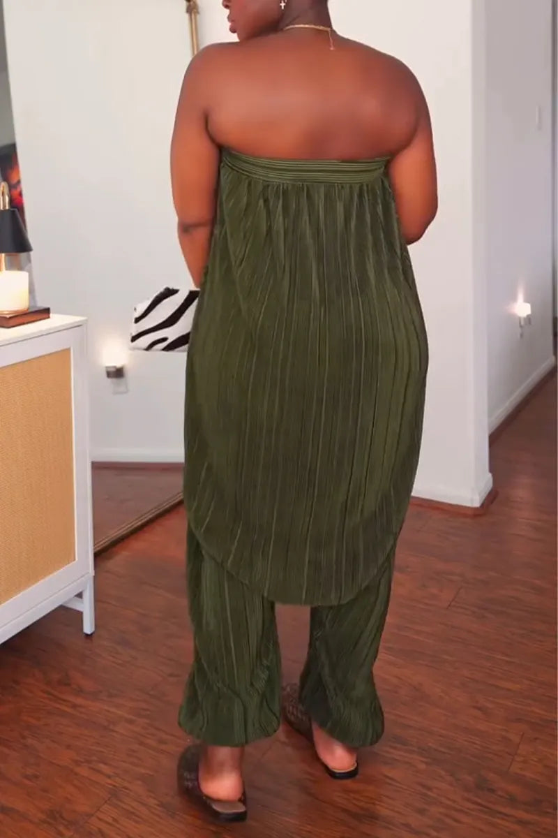 Women Strapless Solid Color Loose Casual Jumpsuit