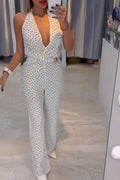 Women's Casual Polka Dot V-Neck Halter Jumpsuit