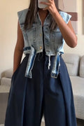 Women's Fashion Frayed Wash Denim Jacket