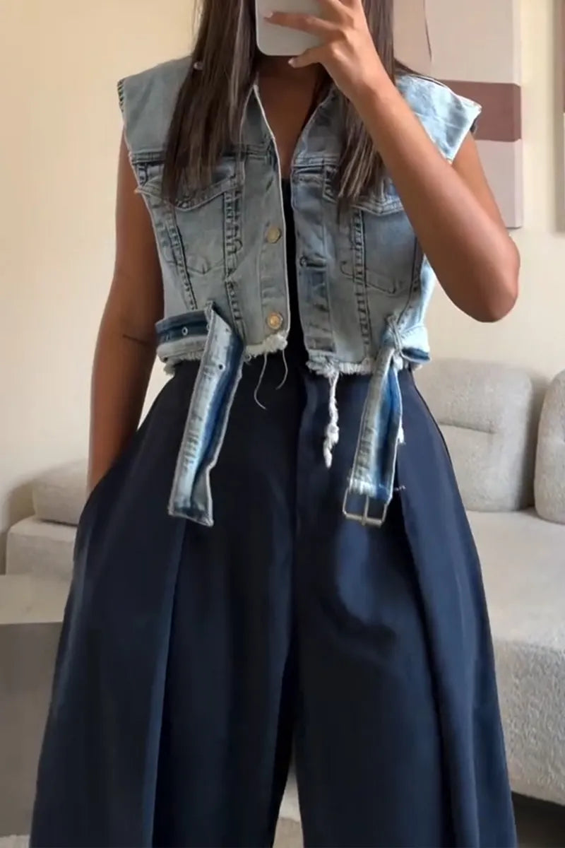 Women's Fashion Frayed Wash Denim Jacket
