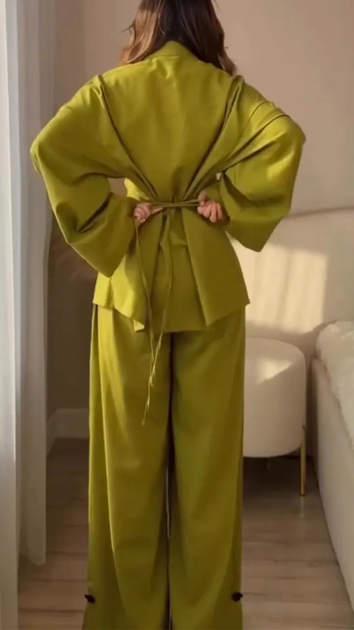 Women Round Neck Breasted Top and Pants New Chinese Casual Suit