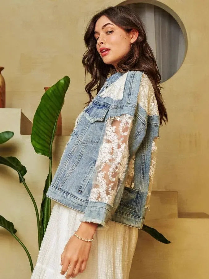 Designer Mesh Panel Denim Jacket
