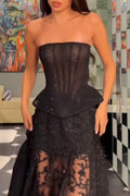 Women's Strapless and Diamond Hot Stamping Elegant and Sexy Fishbone Top