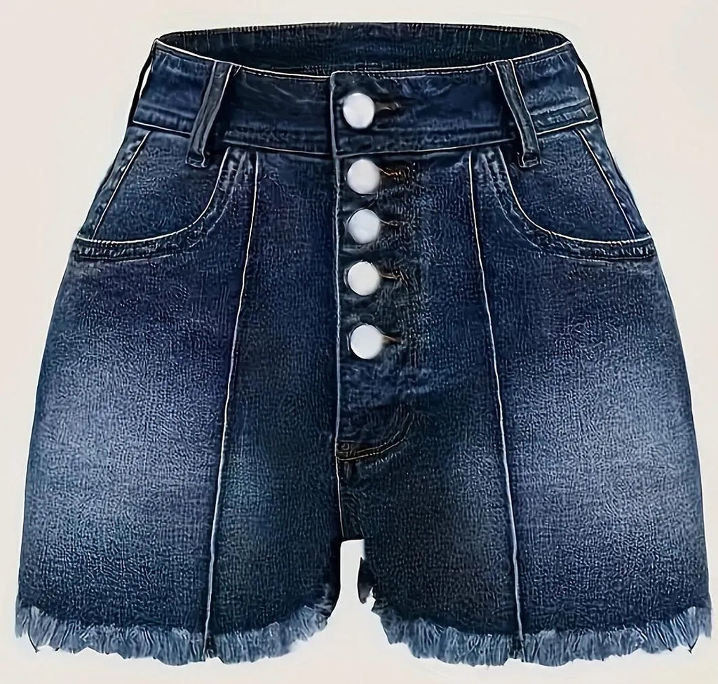 Women's New Button Tassel Raw Edge Casual Denim Shorts