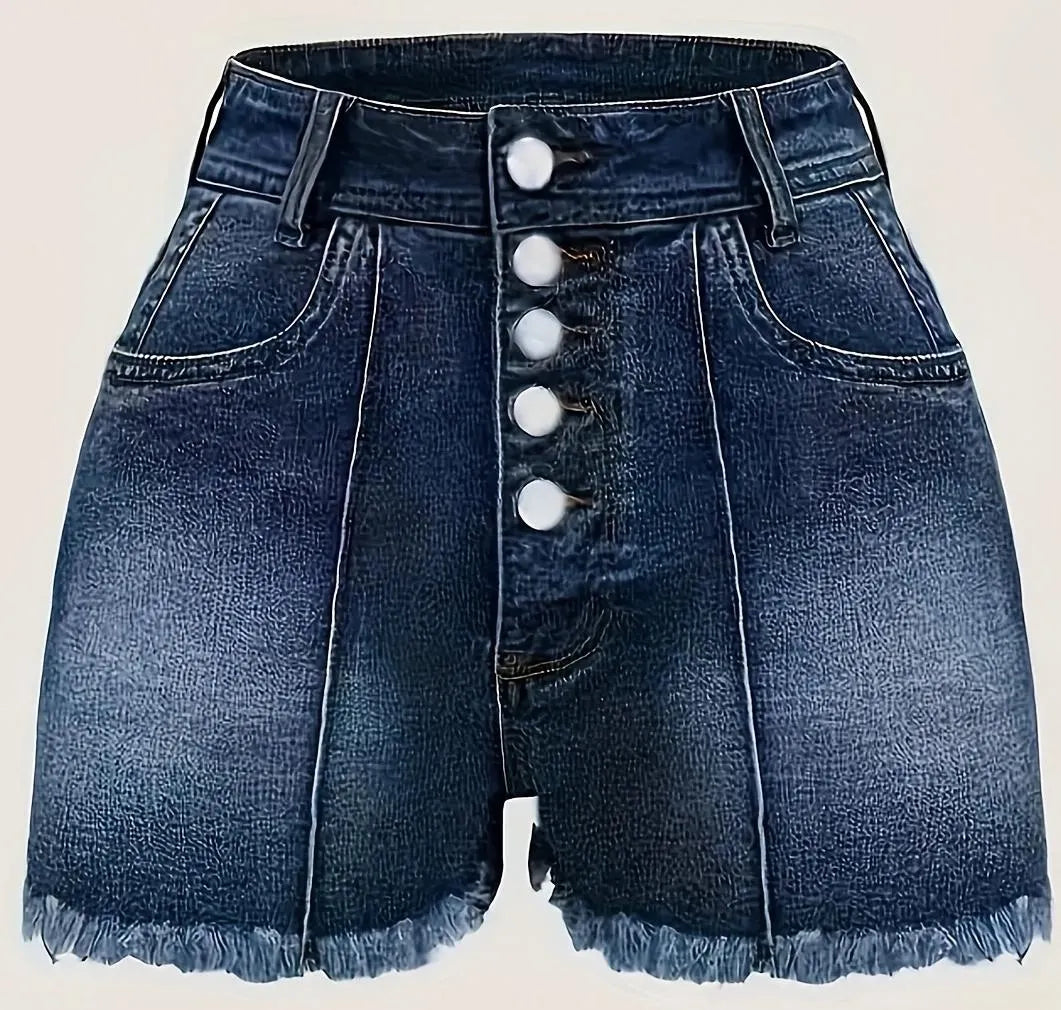 Women's New Button Tassel Raw Edge Casual Denim Shorts
