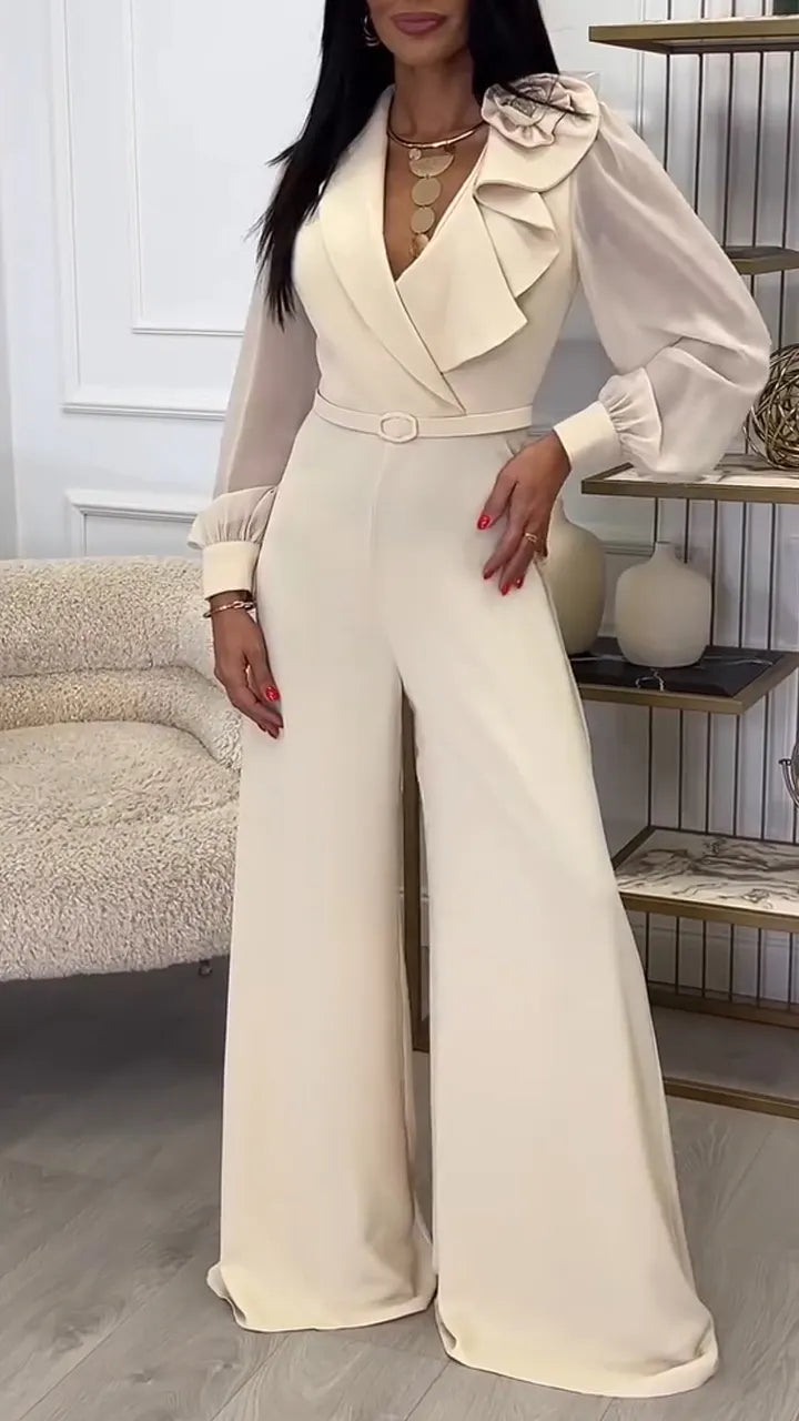 Women Lapel Printed Temperament Casual Jumpsuit