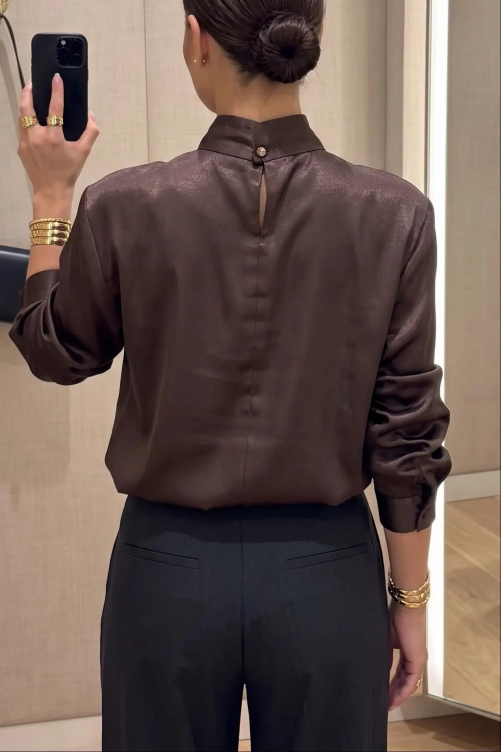 Women's Elegant Satin Silk Blouse Mock Neck Long Sleeve Draped Cowl Neck Tops Fall Dressy Casual Work Office Shirt with Brooch