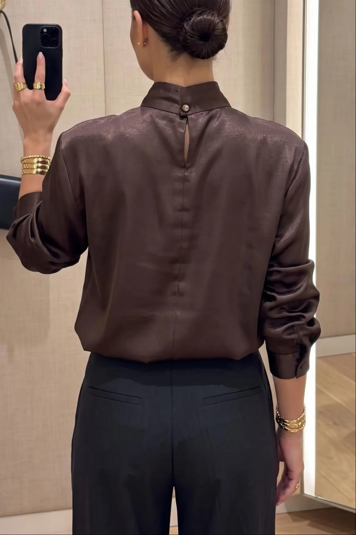 Women's Elegant Satin Silk Blouse Mock Neck Long Sleeve Draped Cowl Neck Tops Fall Dressy Casual Work Office Shirt with Brooch