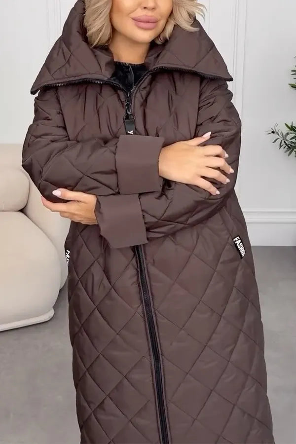 Women Cozy Casual Hooded Button-Zip Warm Long Coat