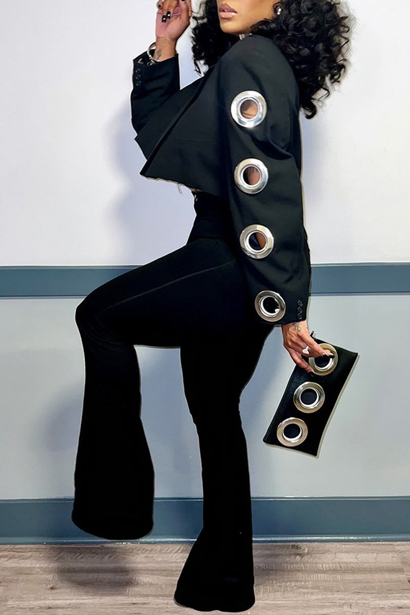 Women's Fashion Sleeve Metal Cut-Out Short Blazer