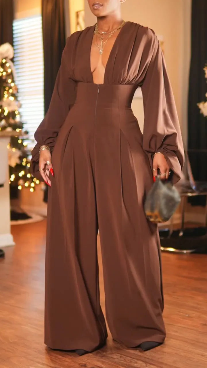 Women Splicing Solid Color Temperament Casual Jumpsuit