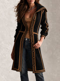 Retro Black Knit Long Tailored Cardigan Coat With Contrast Trim