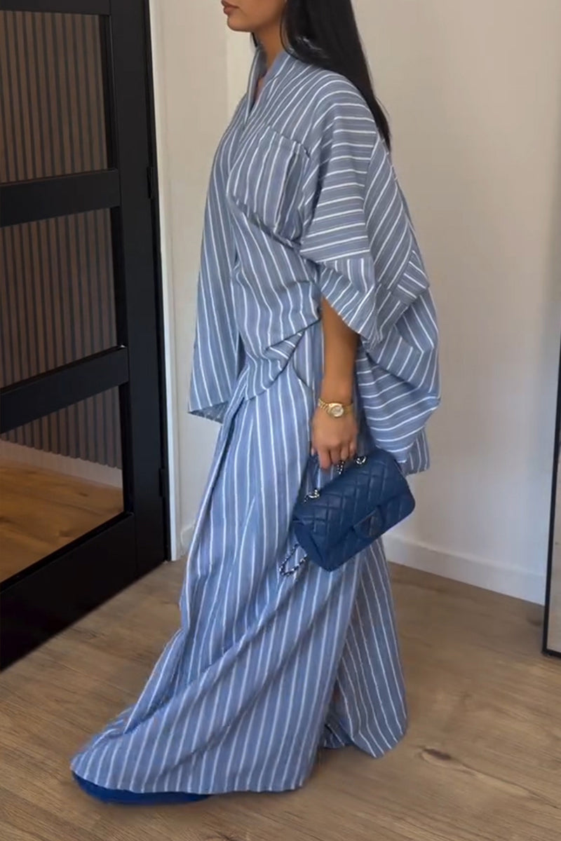 Women's Casual Stripe Loose Blouse Pants Set