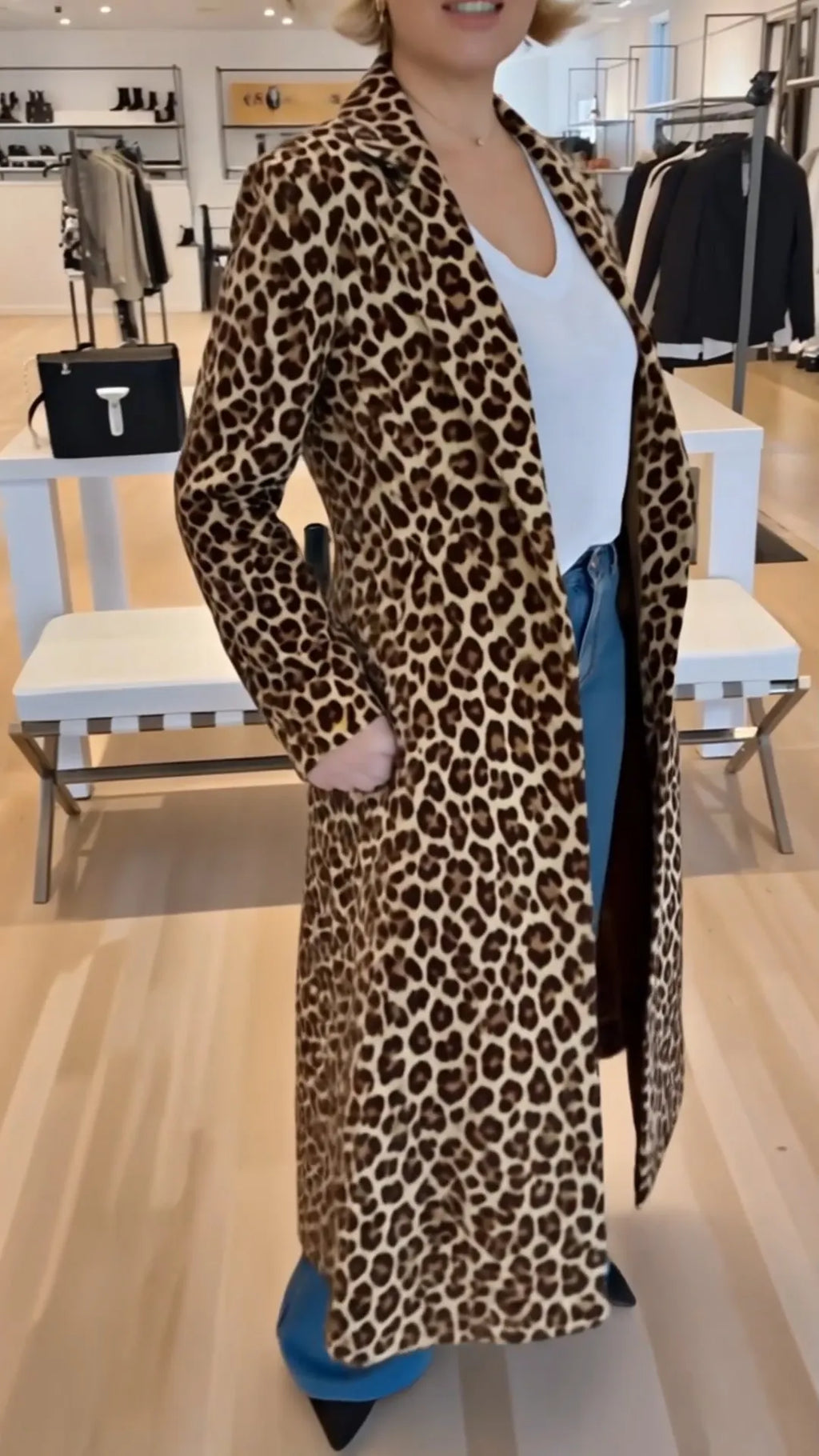 Women Lapel Leopard Print Casual Windbreaker