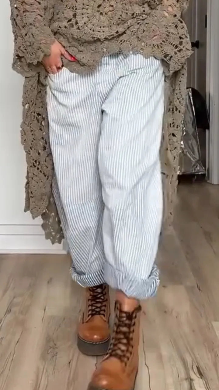 Women Vertical Striped Casual Pants