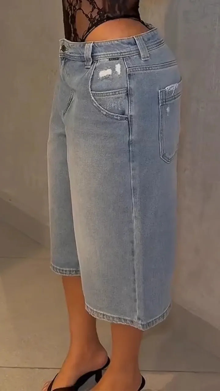 Ladies Washing Water Casual Seven Quarter Jeans