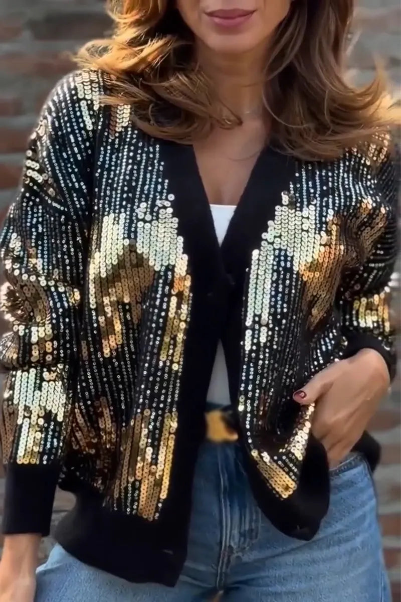Women's V-neck Casual Sequin Knitted Cardigan