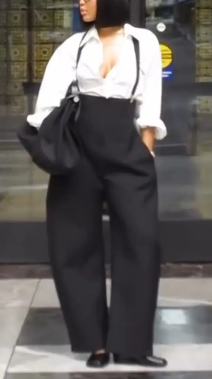 Women Laple Collar Shirt+ Overalls Casual Set
