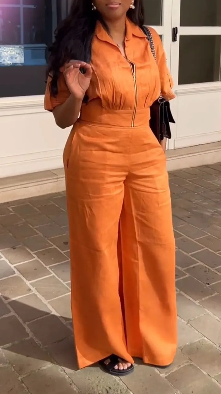Women Collar Short Jacket + Pants Casual Suit