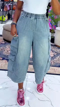 Ladies Wash Water Splicing Pocket Casual Jeans