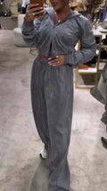 Women Hooded Rhinestone Top+ Pants Casual Suit