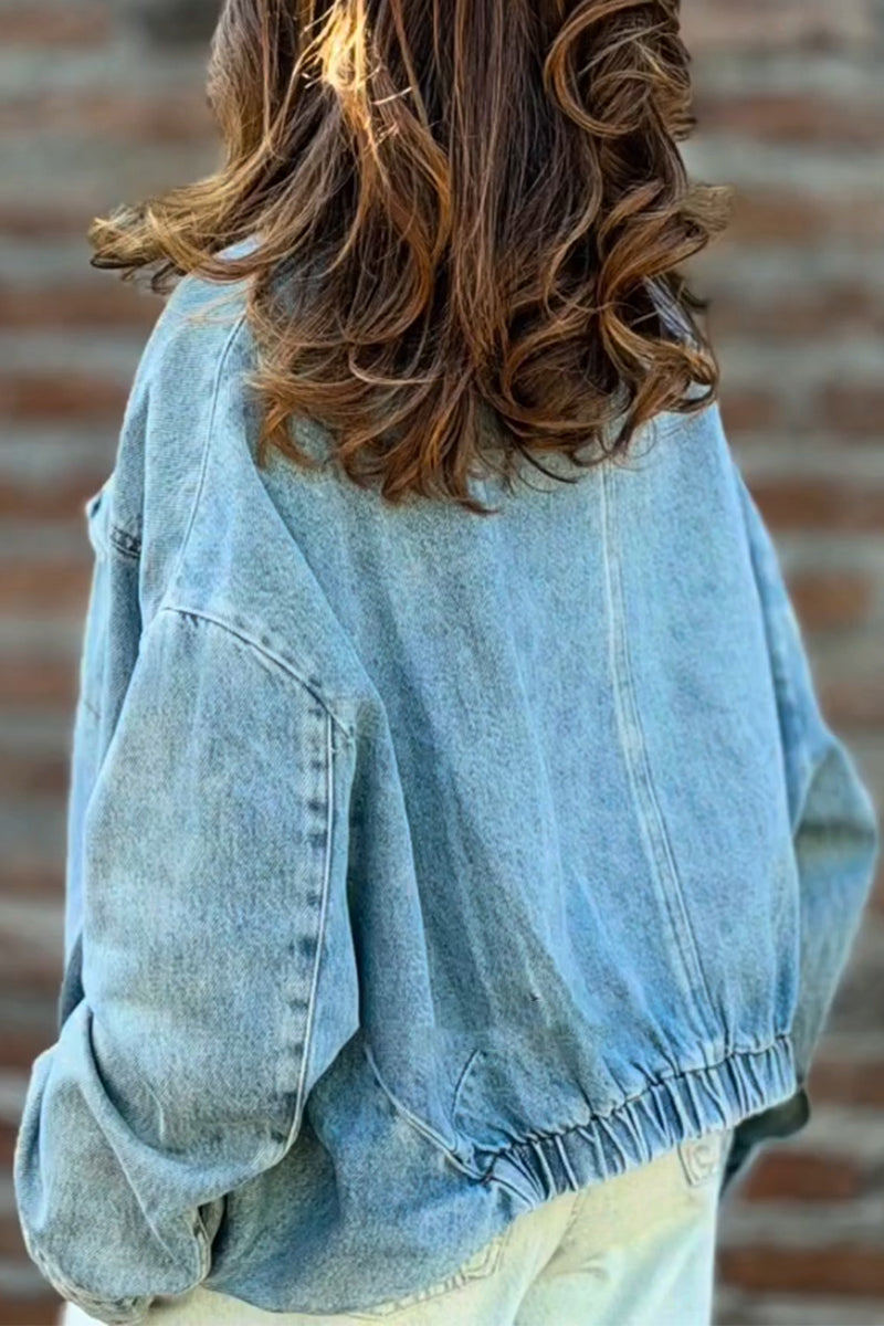 Women's Collar Washed Water Spliced Casual Denim Jacket