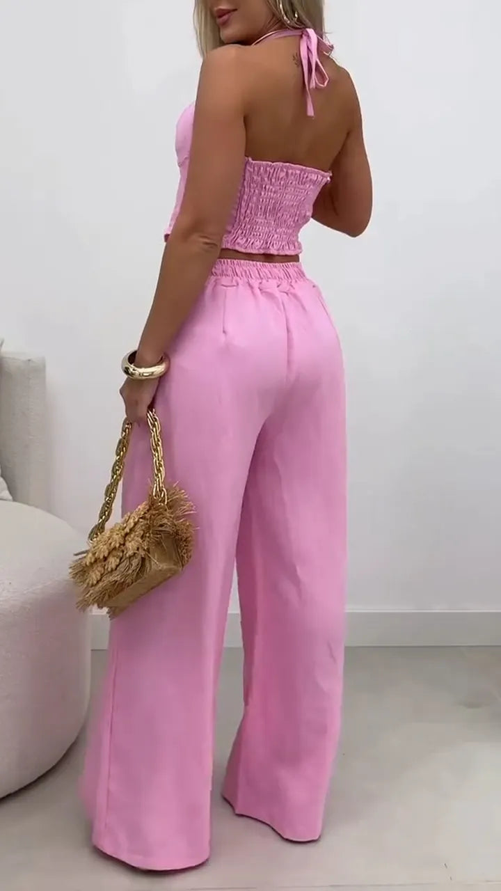 Women Halter-breasted Top + Pants Casual Suit