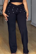Womens Spliced Hollow Top+ Pants Casual Set with Temperament