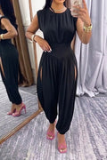 Women Spaghetti Strap Vertically Stitched Loose Casual Jumpsuit