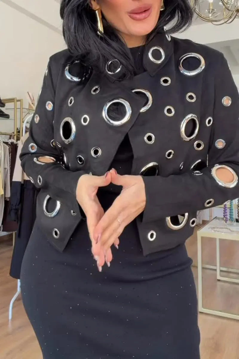 Women's Fashion Metal Cut-Out Decoration Cropped Jacket