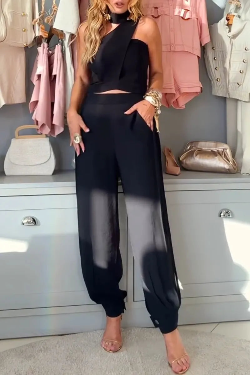 Women's Neck Hanging Top+ Pants Sexy Temperament Casual Suit