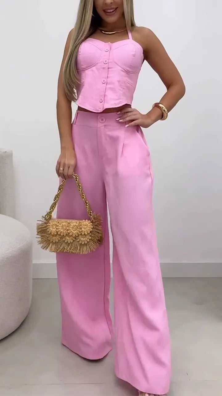 Women Halter-breasted Top + Pants Casual Suit