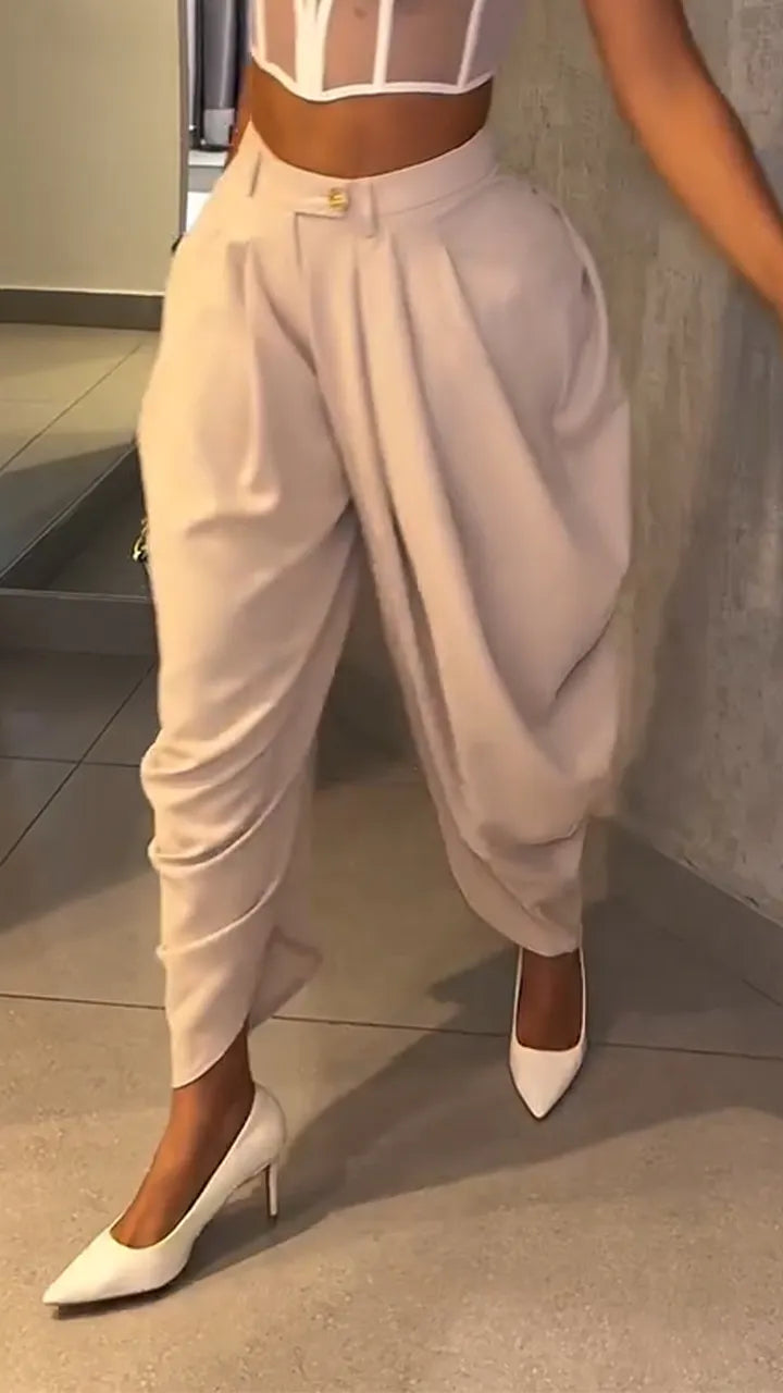Ladies' Irregular Solid Color Casual Pants